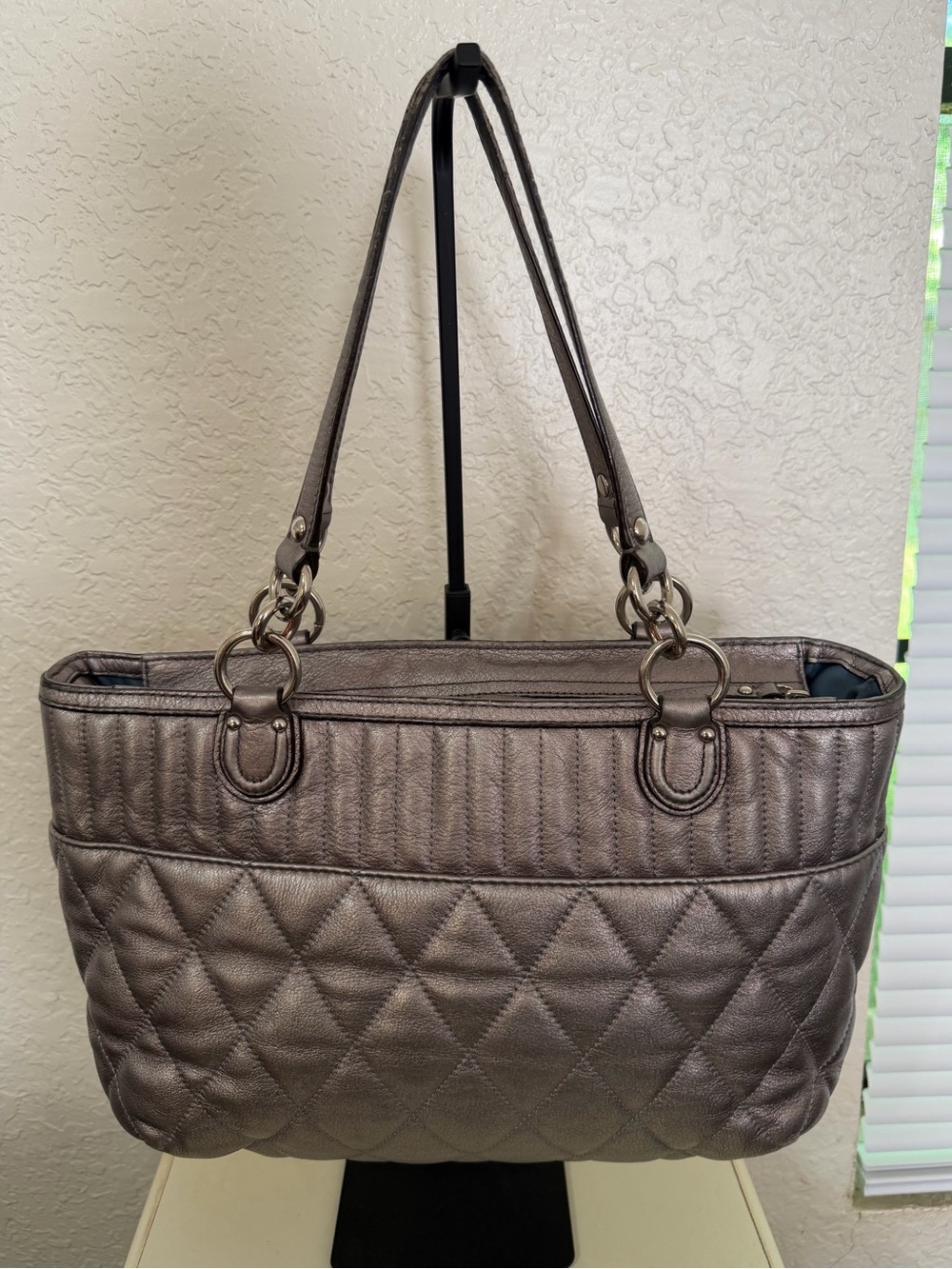 Coach Poppy Quilted Metallic Leather Tote Bag - Picture 2 of 10